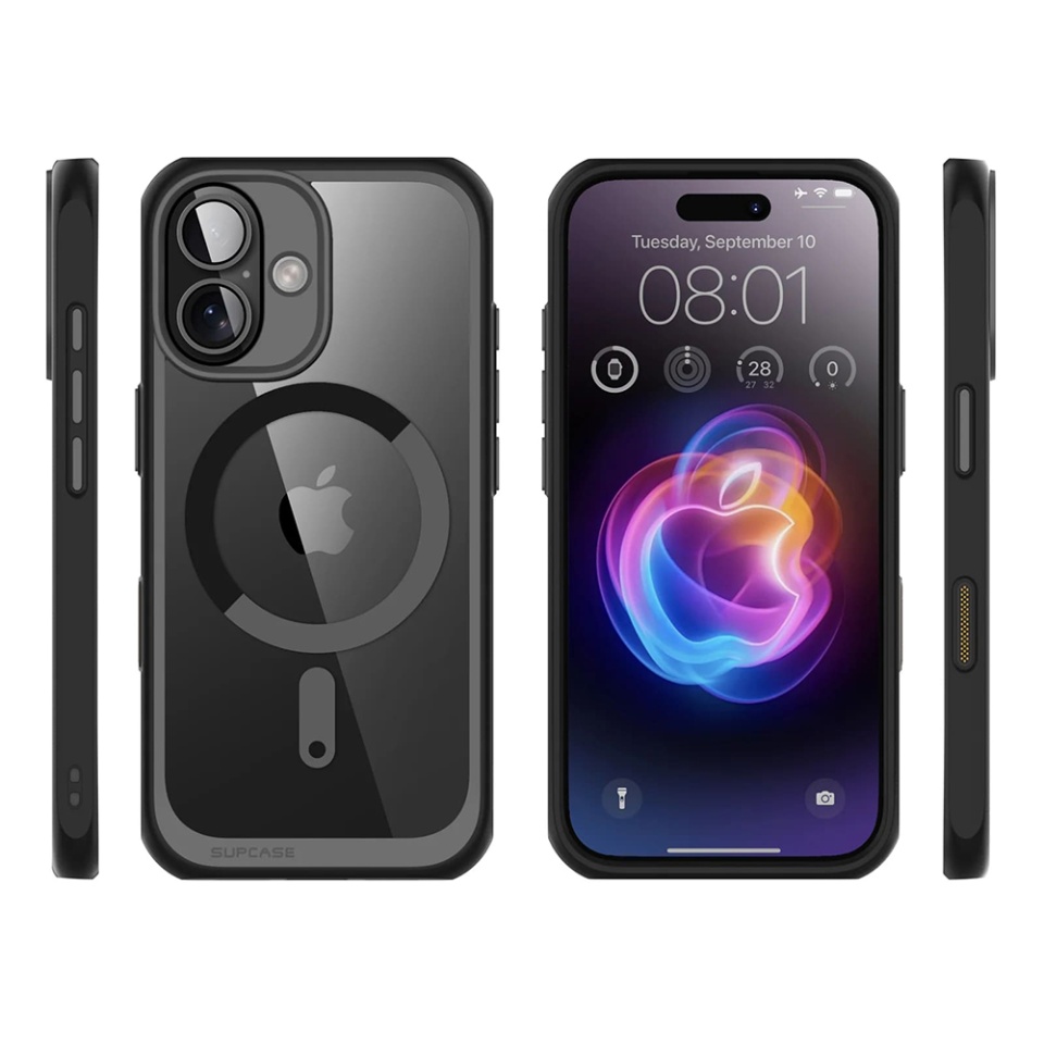 Husa pentru iPhone 16, Anti-Soc, Protectie Completa, Supcase Unicorn Beetle Slim Clear MagSafe - Negru - 2 | YEO