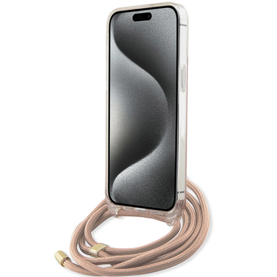 Husa pentru iPhone 16 cu snur, Crossbody Cord 4G Print, Guess - Roz - 2 | YEO