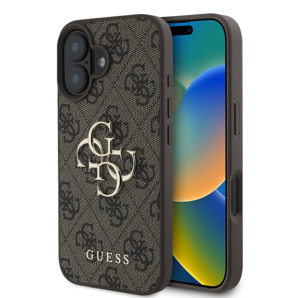 Husa pentru iPhone 16, Guess Hardcase 4G Big Logo, Protectie Slim, Compatibila, Maro