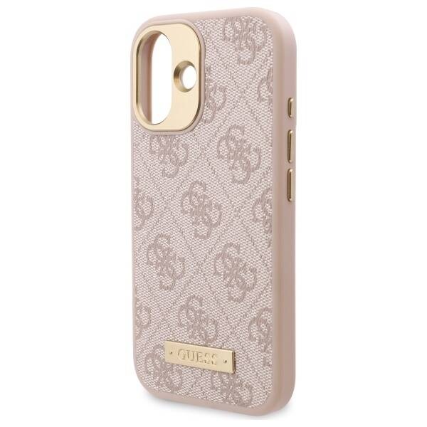 Husa pentru iPhone 16, Guess, Hardcase 4G Logo Plate MagSafe, Roz - 5
