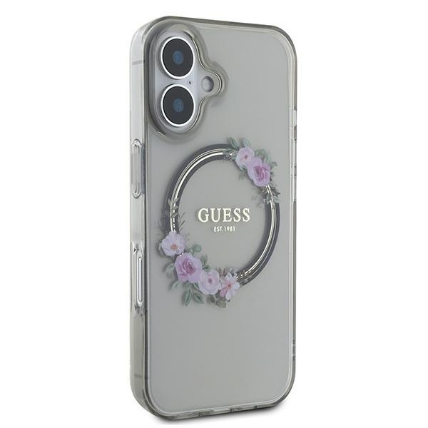 Husa pentru iPhone 16, IML Flowers Wreath MagSafe, Guess - Negru - 3 | YEO