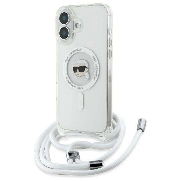 Husa pentru iPhone 16, Karl Lagerfeld, IML Crossbody MagSafe, Transparent Karl Head