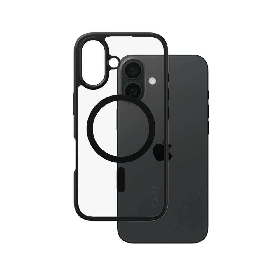 Husa pentru iPhone 16, PanzerGlass, CARE Flagship Urban Combat Black MagSafe, Anti-Soc 4.8m, Anti-Ingalbenire, Design Slim, Compatibila MagSafe, Negru;transparenta