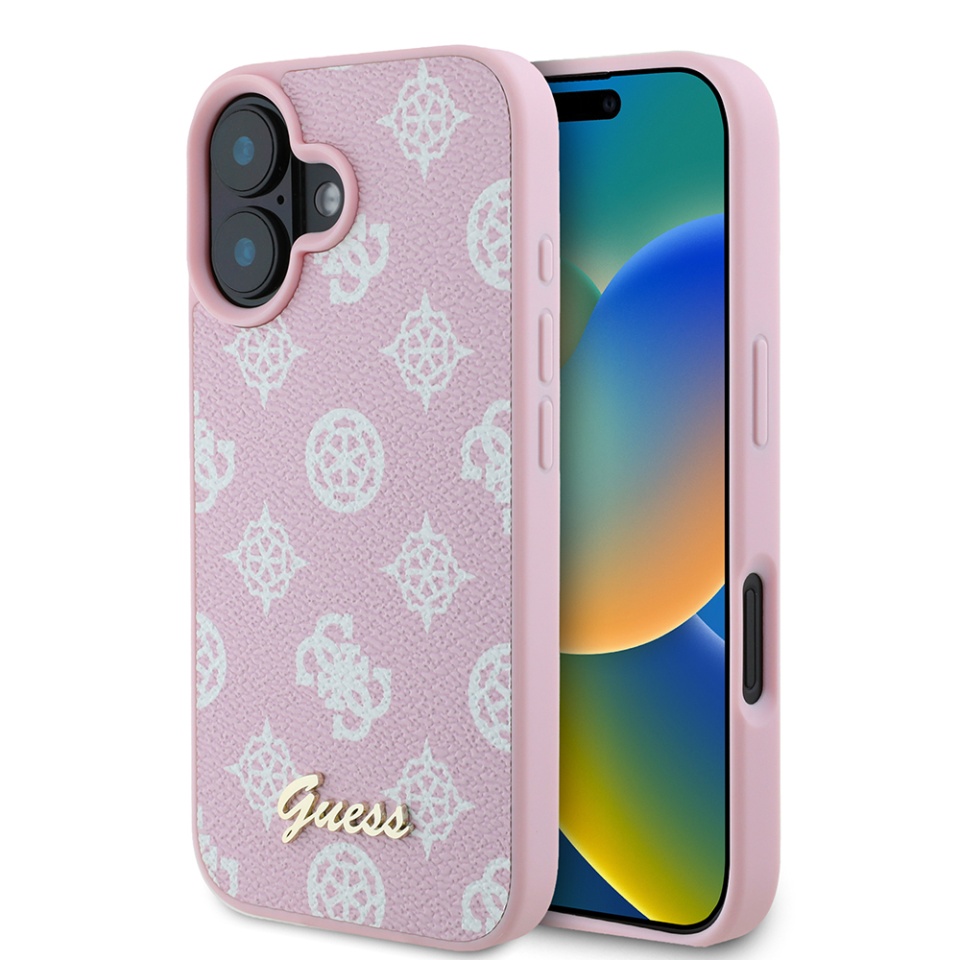 Husa pentru iPhone 16 Peony Script MagSafe, Guess - Roz