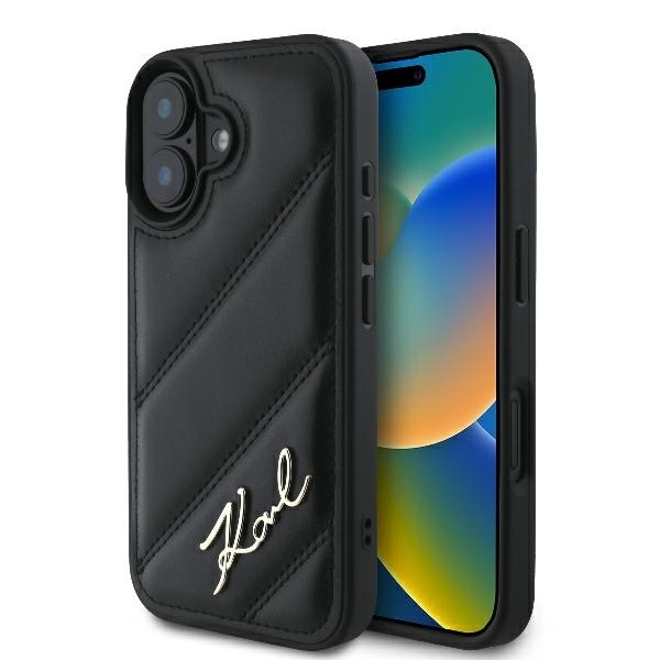 Husa pentru iPhone 16 Plus, Diagonal Quilted, Karl Lagerfeld, Negru