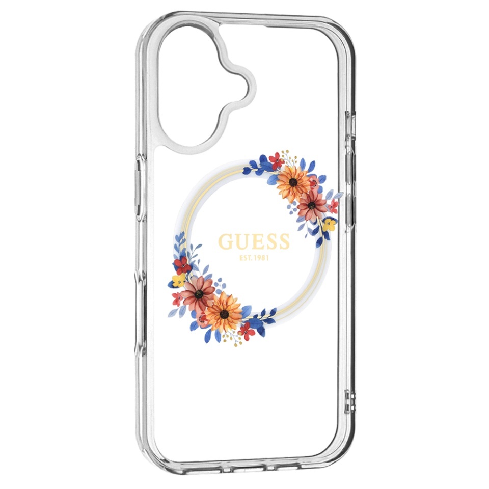 Husa pentru iPhone 16 Plus, IML Flowers Wreath MagSafe, Guess - Mov - 1 | YEO