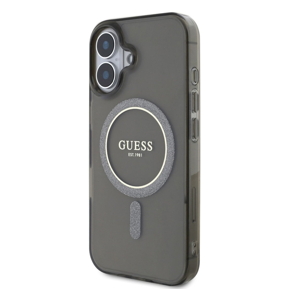 Husa pentru iPhone 16 Plus IML Glitter Circle MagSafe, Guess - Negru - 2 | YEO