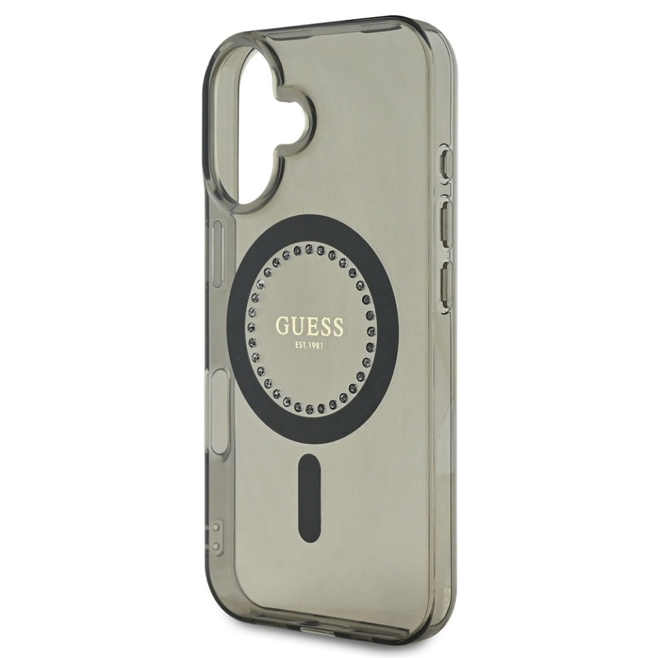 Husa pentru iPhone 16 Plus, IML Rhinestones MagSafe, Guess - Negru - 3 | YEO