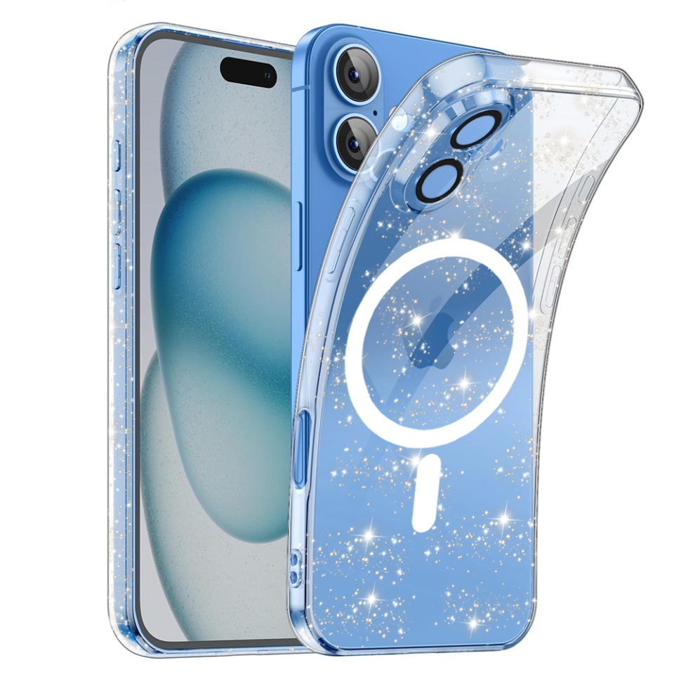 Husa pentru iPhone 16 Plus , Magsafe, din Silicon TPU cu Sclipici, Design Elegant si Ultra Subtire, SKDR Shine - Transparenta