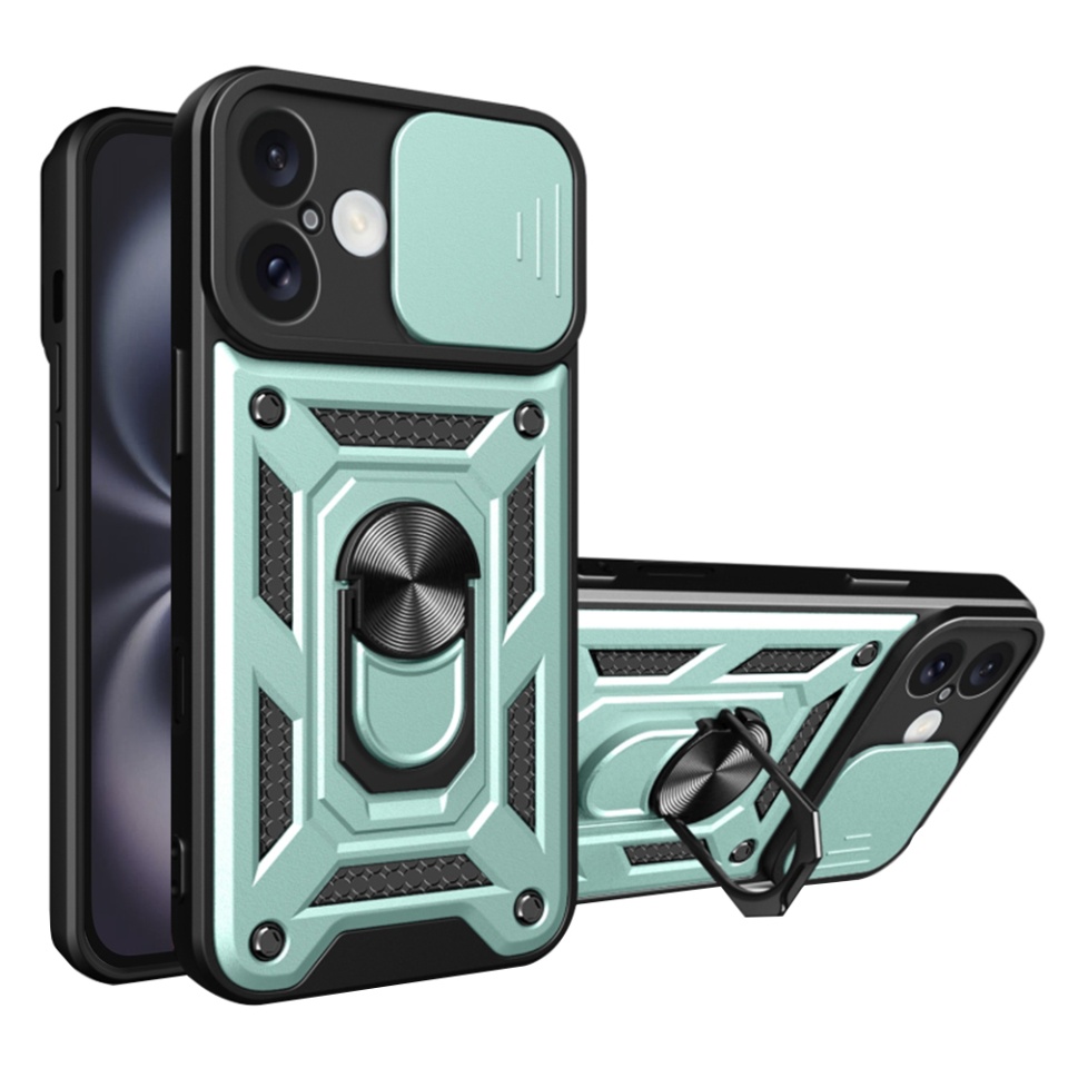Husa pentru iPhone 16 Plus, SKYDDAR INNOVATION, CamShield, Verde, set cu sticker