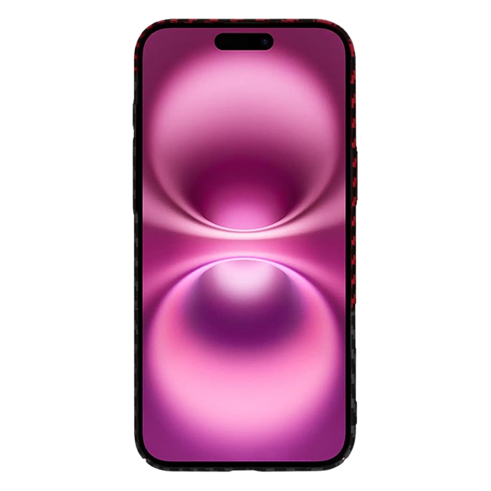 Husa pentru iPhone 16 Plus, SKYDDAR INNOVATION, textura carbon, Carbonite FiberShell, Rosu inchis, set cu sticker - 1 | YEO