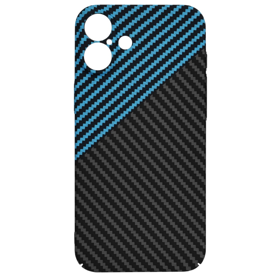 Husa pentru iPhone 16 Plus, SKYDDAR INNOVATION, textura carbon, Carbonite FiberShell, Bleu, set cu sticker - 3 | YEO