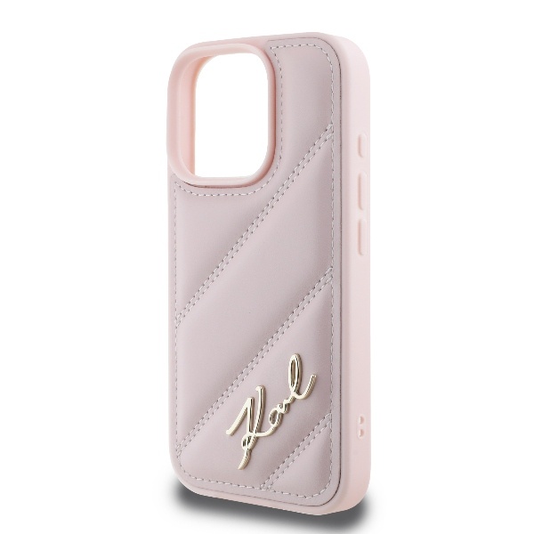 Husa pentru iPhone 16 Pro, Diagonal Quilted Script, Karl Lagerfeld - Roz - 1 | YEO