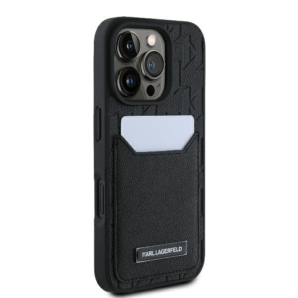 Husa pentru iPhone 16 Pro, Hardcase Leather Monogram, Karl Lagerfeld - Monogram Negru - 2 | YEO