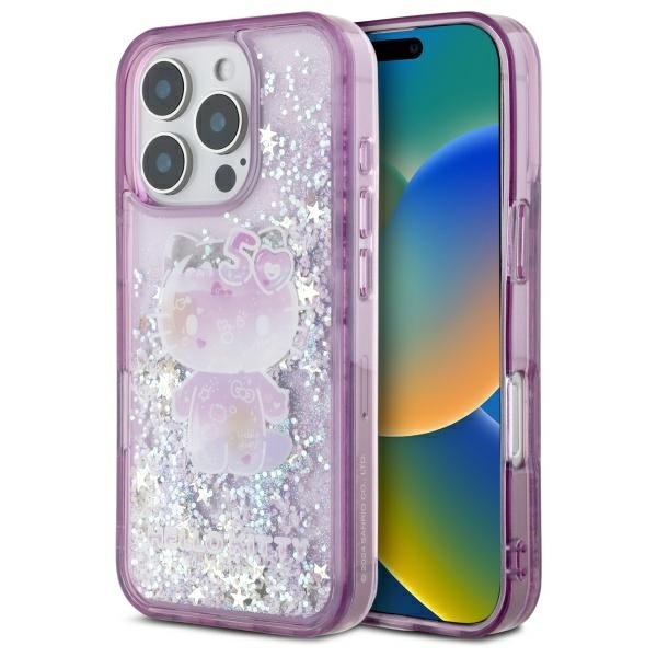 Husa pentru iPhone 16 Pro, Hardcase Liquid Glitter, Hello Kitty - Mov