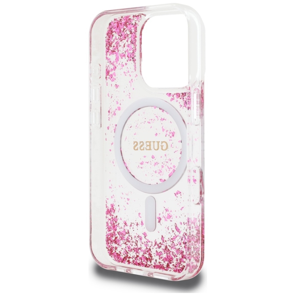 Husa pentru iPhone 16 Pro, Hardcase Resin Bottom Glitter MagSafe, Guess - Roz - 1 | YEO