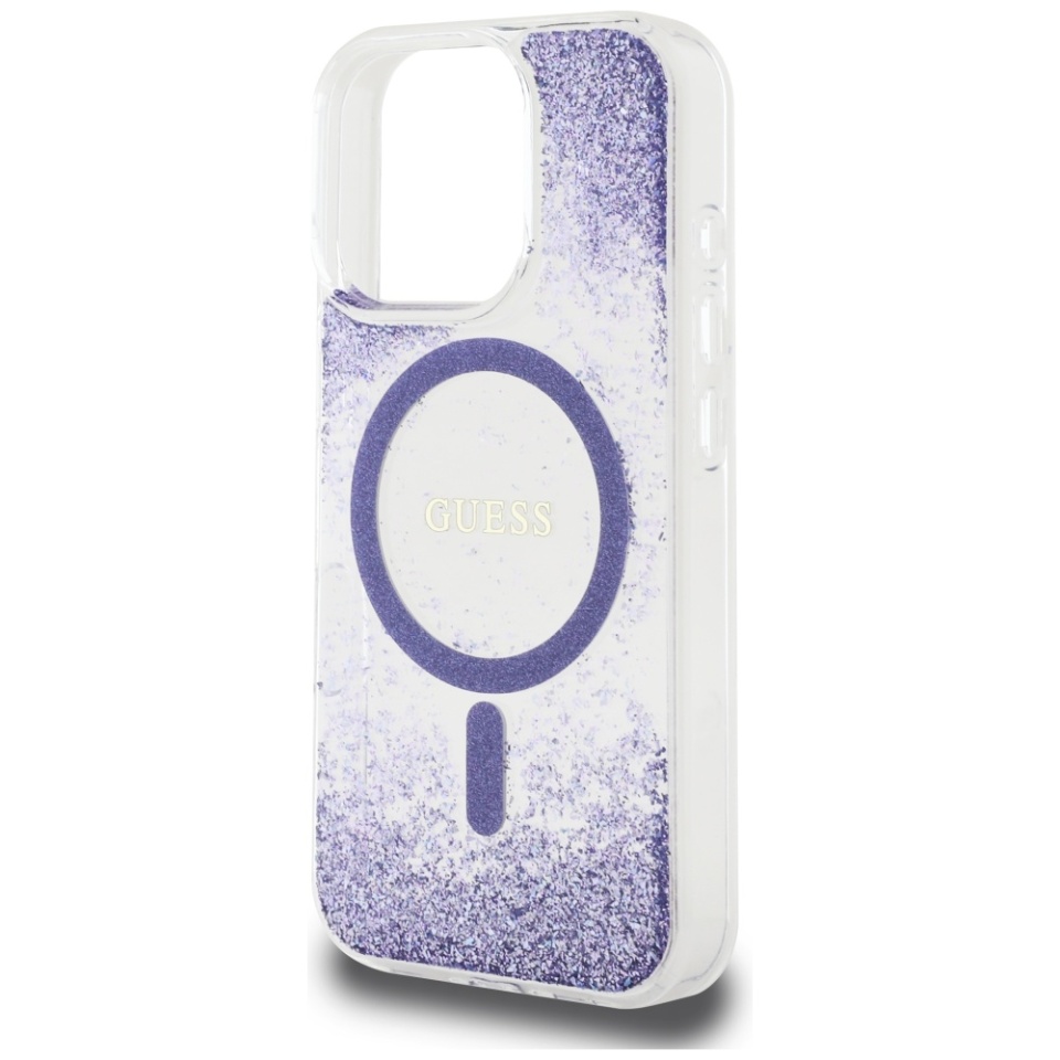 Husa pentru iPhone 16 Pro, Hardcase Resin Bottom Glitter MagSafe, Guess - Mov - 3 | YEO