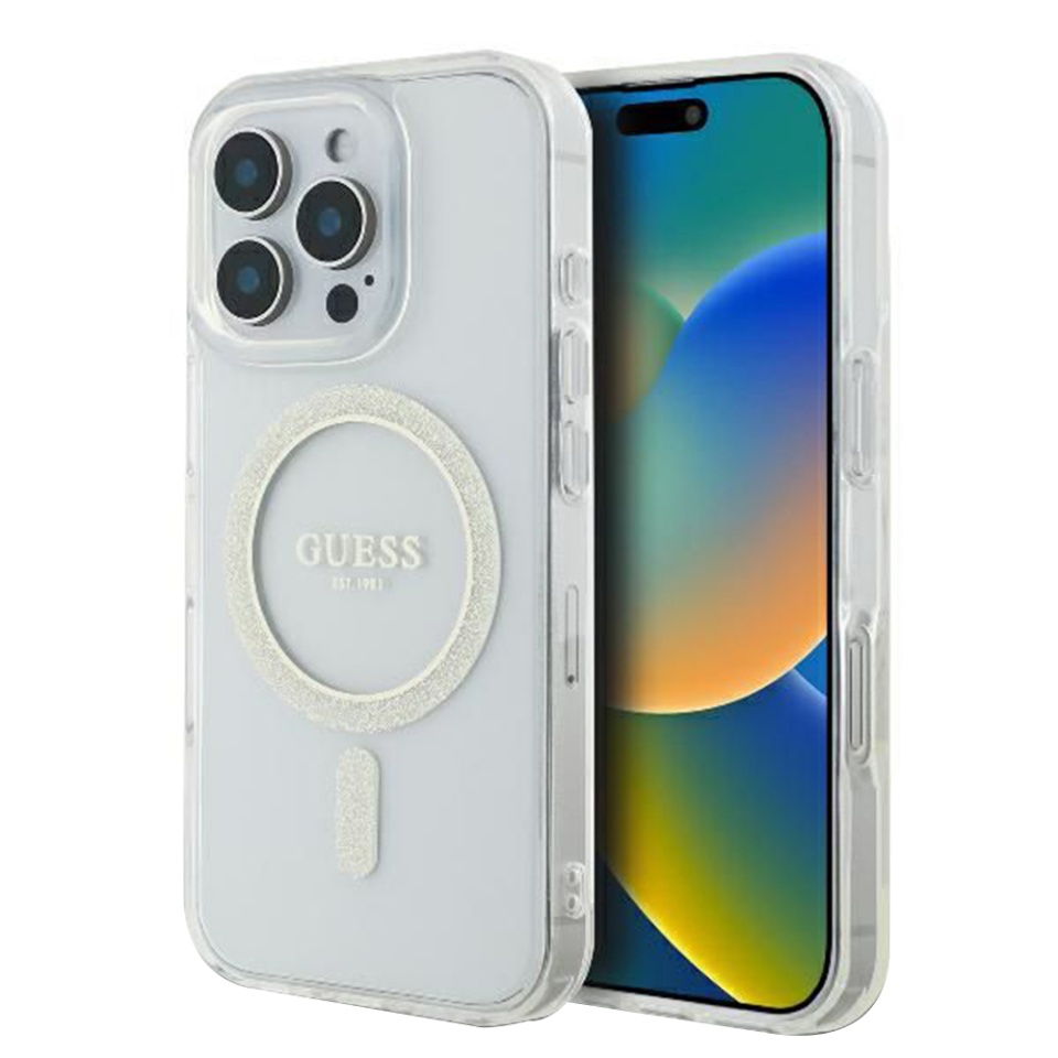 Husa pentru iPhone 16 Pro IML Glitter Circle MagSafe, Guess - Transparenta