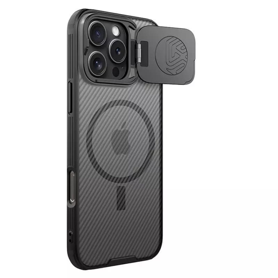 Husa pentru iPhone 16 Pro Max cu inel magnetic si protectie camera Nillkin CamShield - Negru/transparenta - 1 | YEO