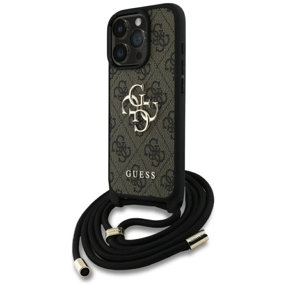Husa pentru iPhone 16 Pro Max, Guess Hardcase 4G Big Logo with Cord Strap, Protectie Slim, Compatibila, Maro - 1 | YEO