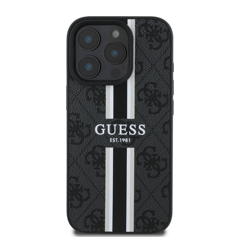 Husa pentru iPhone 16 Pro Max, Guess, Hardcase 4G Printed Stripes MagSafe, Negru - 2 | YEO