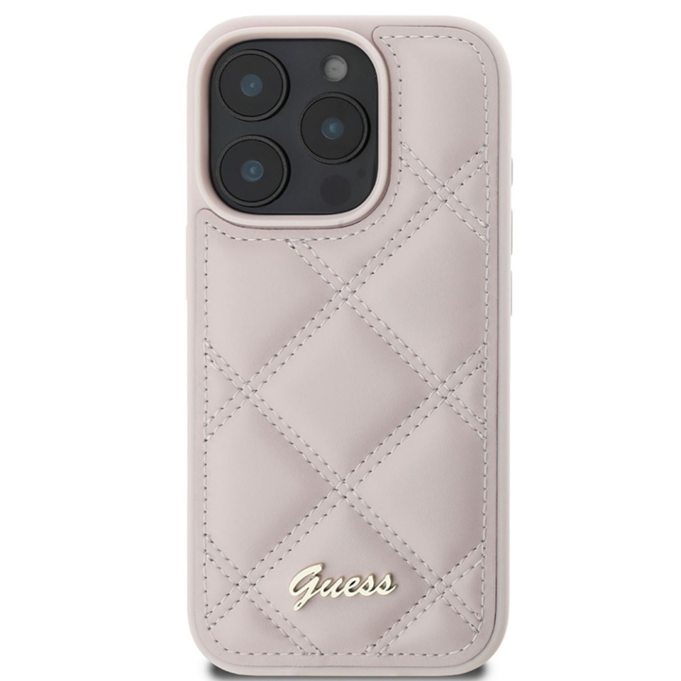 Husa pentru iPhone 16 Pro Max Quilted Metal Logo, Guess - Roz - 1 | YEO