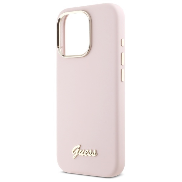 Husa pentru iPhone 16 Pro Max Silicone Script Metal Logo & Frame, Guess - Roz deschis - 1 | YEO