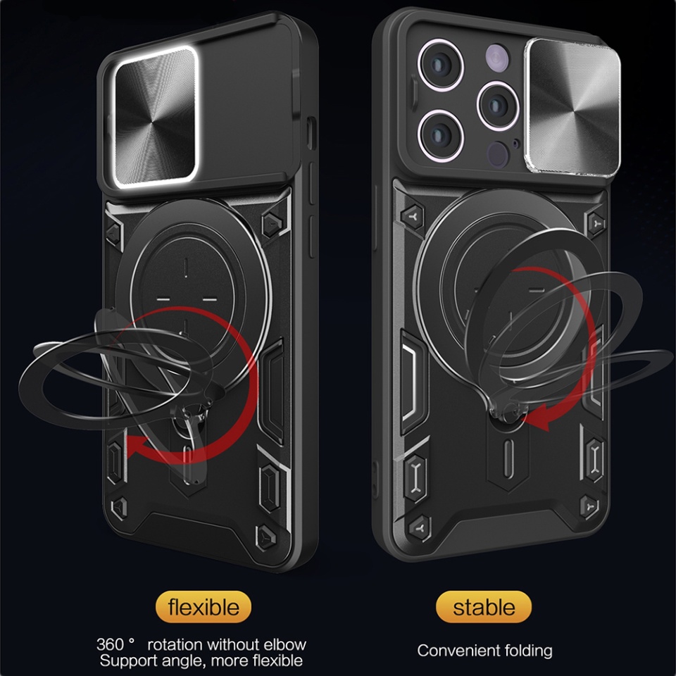 Husa pentru iPhone 16 Pro Max, SKYDDAR INNOVATION, CamGuard Pro, Inel Magnetic, Protectie Camera, Mov, set cu sticker - 3 | YEO