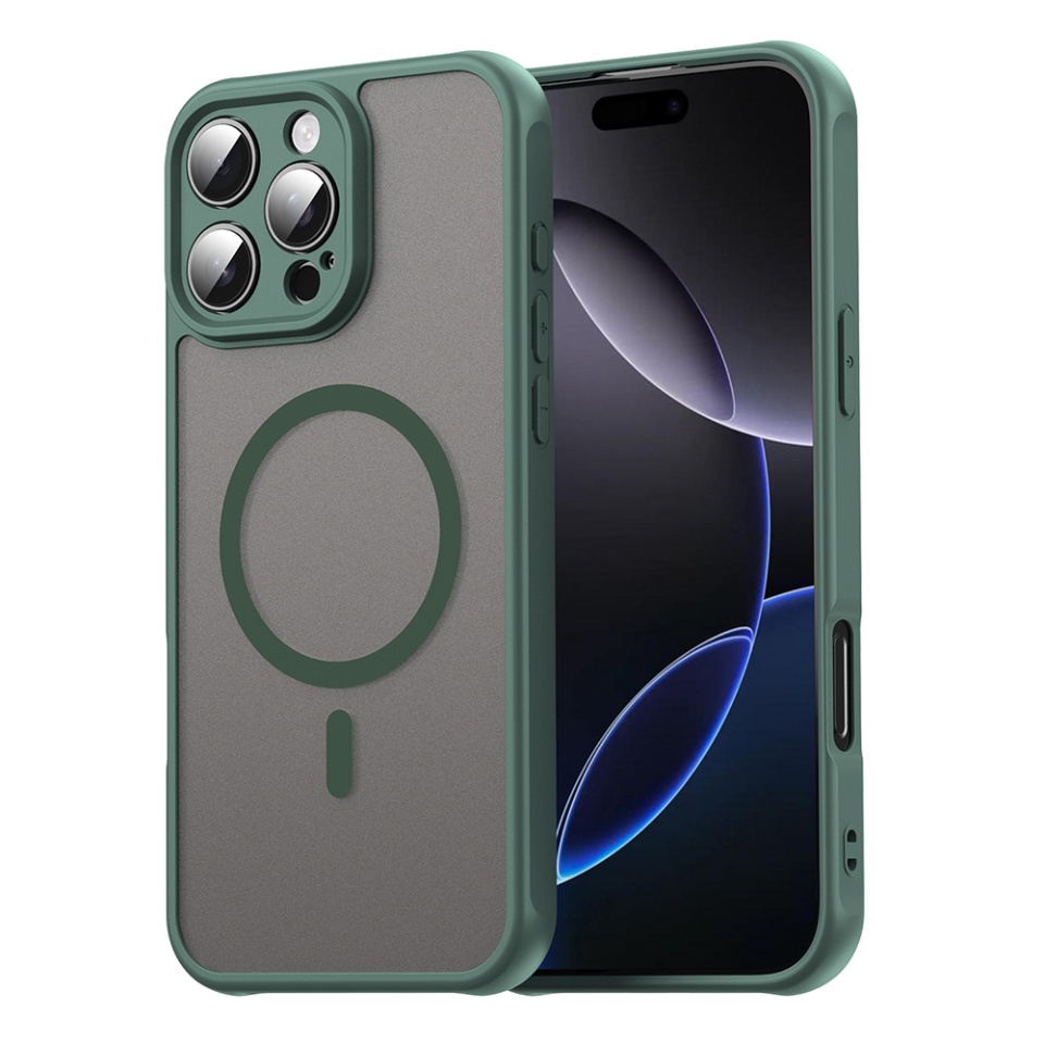 Husa pentru iPhone 16 Pro Max, SKYDDAR INNOVATION, HaloFrost MagSafe II, Antisoc, set cu sticker, Verde