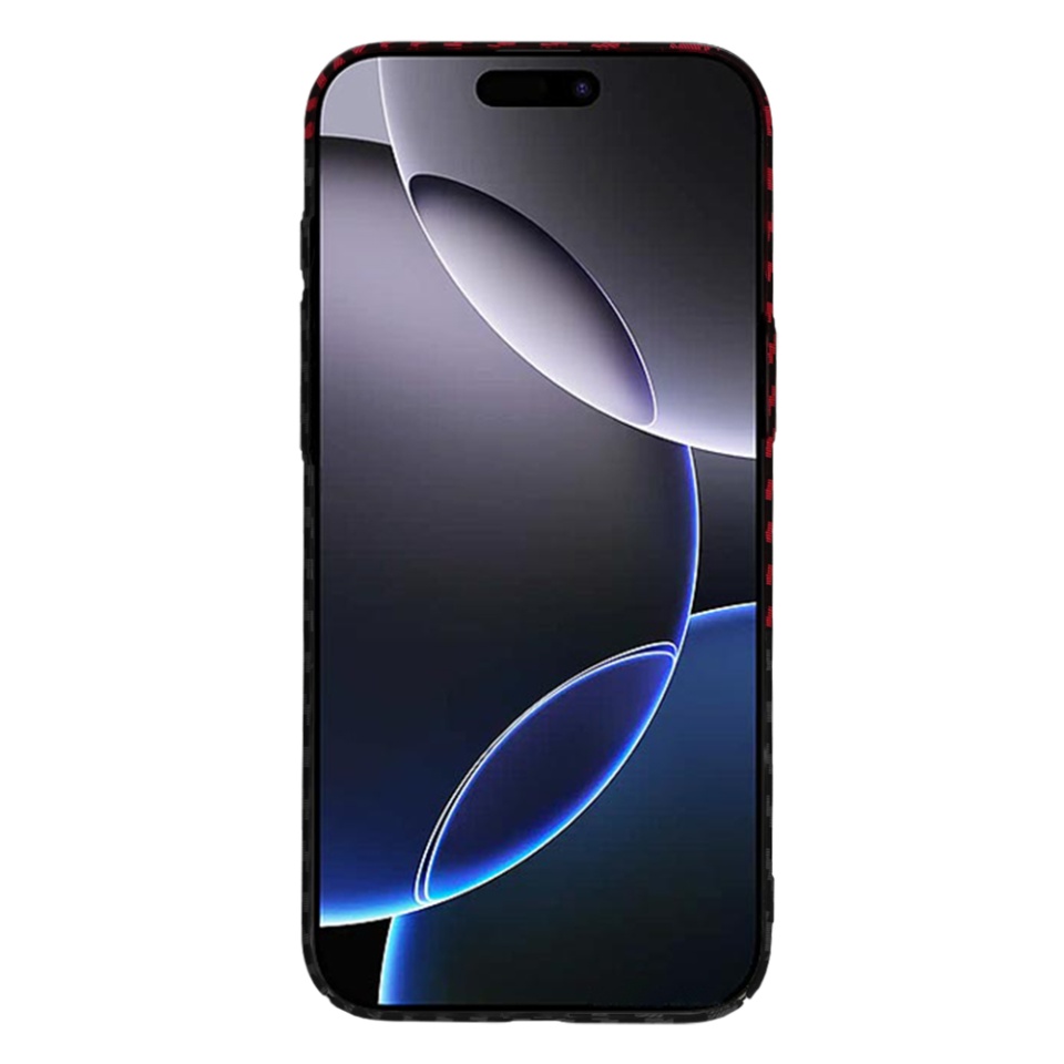 Husa pentru iPhone 16 Pro Max, SKYDDAR INNOVATION, textura carbon, Carbonite FiberShell, Rosu inchis, set cu sticker - 1 | YEO