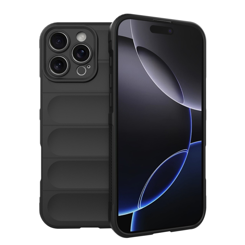 Husa pentru iPhone 16 Pro Max, SKYDDAR INNOVATION, Vogue, din Silicon Mat, Negru, set cu sticker