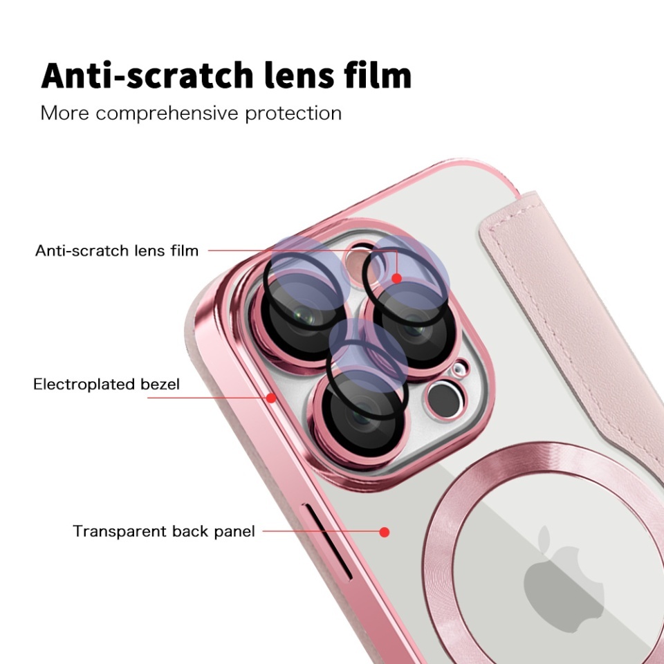 Husa pentru iPhone 16 Pro Max tip carte, SKYDDAR INOVATION, SmartMag Book, Magsafe, RFiD, Suport Carduri, set cu sticker, Roz - 2 | YEO