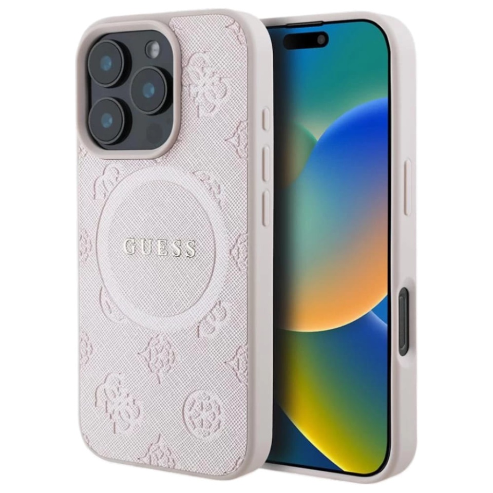 Husa pentru iPhone 16 Pro Saffiano MagSafe, Guess - Roz