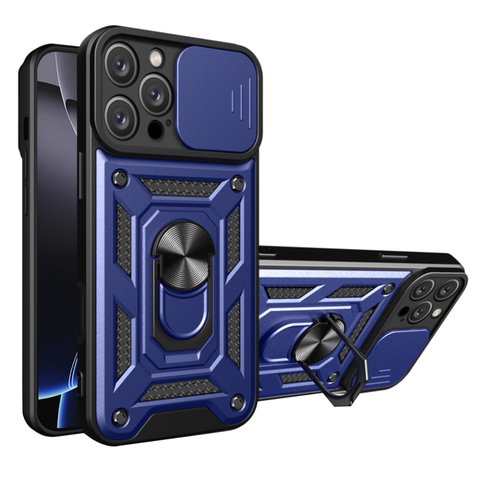 Husa pentru iPhone 16 Pro, SKYDDAR INNOVATION, CamShield, Albastru, set cu sticker