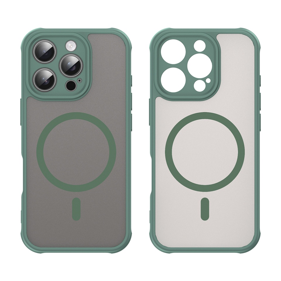 Husa pentru iPhone 16 Pro, SKYDDAR INNOVATION, HaloFrost MagSafe II, Antisoc, set cu sticker, Verde - 1 | YEO