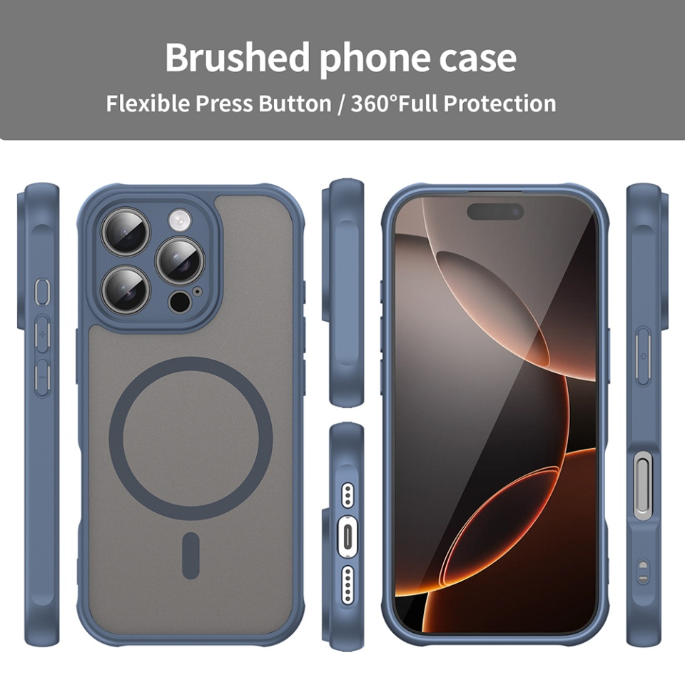 Husa pentru iPhone 16 Pro, SKYDDAR INNOVATION, HaloFrost MagSafe II, Antisoc, set cu sticker, Bleumarin - 3 | YEO