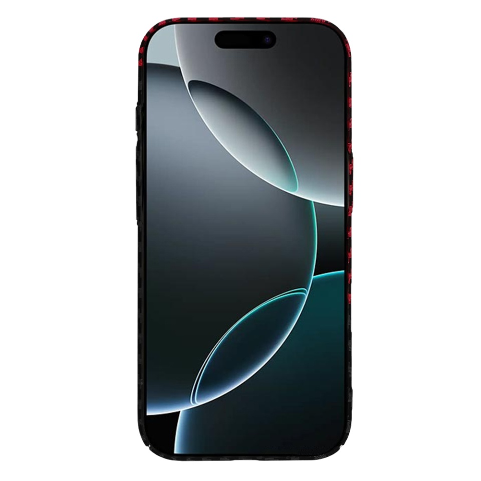 Husa pentru iPhone 16 Pro, SKYDDAR INNOVATION, textura carbon, Carbonite FiberShell, Rosu inchis, set cu sticker - 1 | YEO