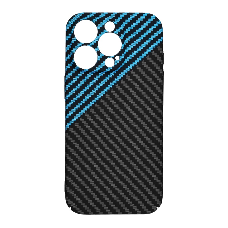 Husa pentru iPhone 16 Pro, SKYDDAR INNOVATION, textura carbon, Carbonite FiberShell, Bleu, set cu sticker - 3 | YEO