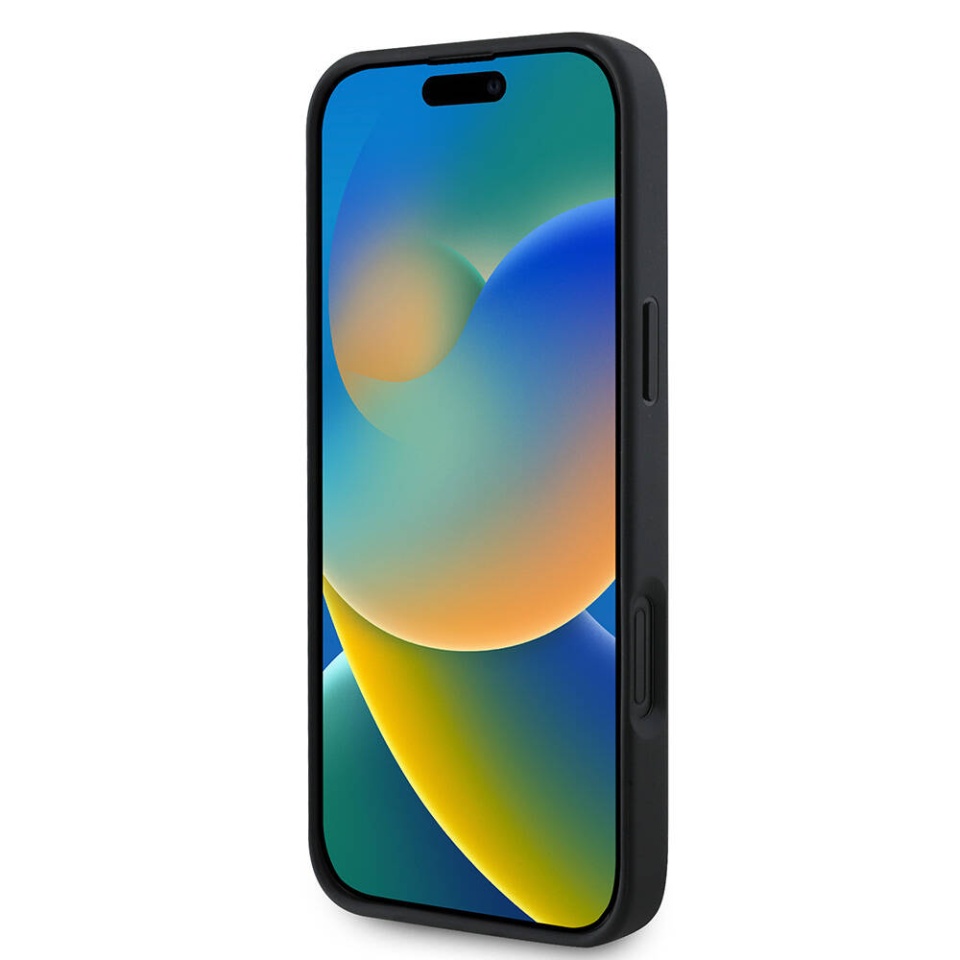 Husa pentru iPhone 16, Saffiano Iridescent Script, Guess, Negru - 1 | YEO