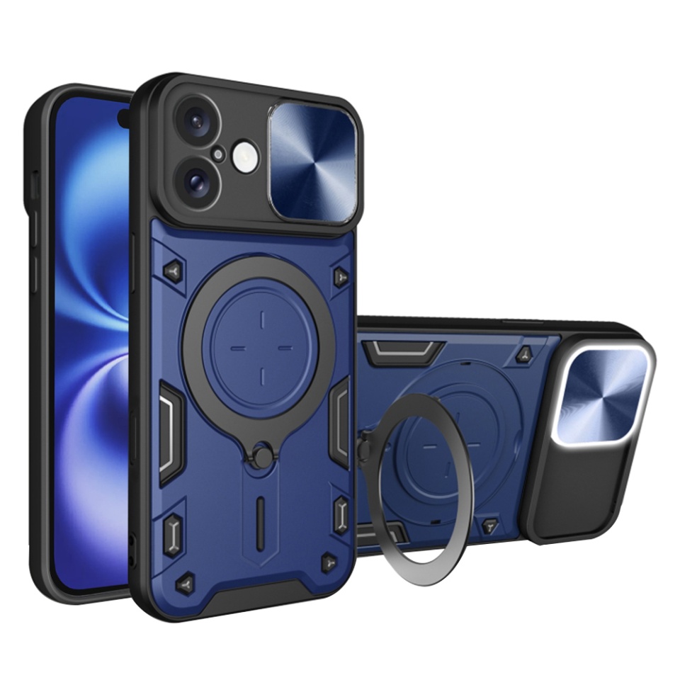 Husa pentru iPhone 16, SKYDDAR INNOVATION, CamGuard Pro, Inel Magnetic, Protectie Camera, Albastru, set cu sticker