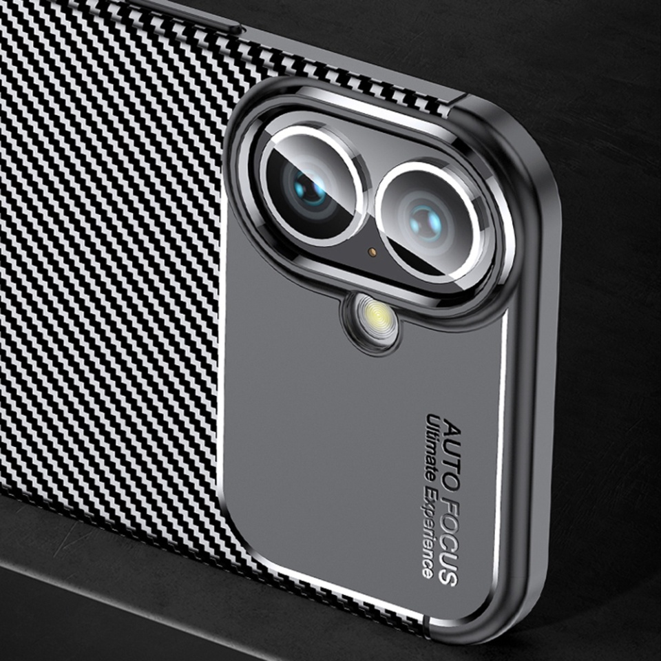 Husa pentru iPhone 16, SKYDDAR INNOVATION, CarbonFiber, Antisoc, Negru, set cu sticker - 2 | YEO