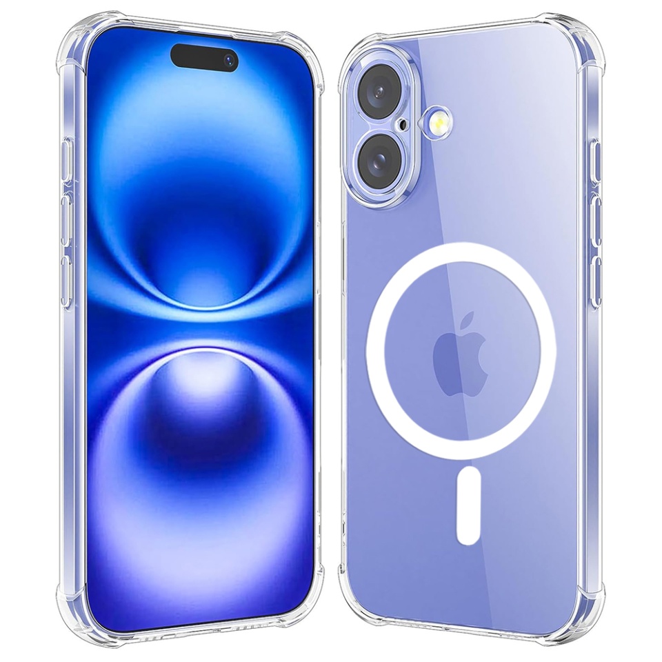 Husa pentru iPhone 16, SKYDDAR INNOVATION, Shockproof MagSafe din silicon, set cu sticker, Transparenta