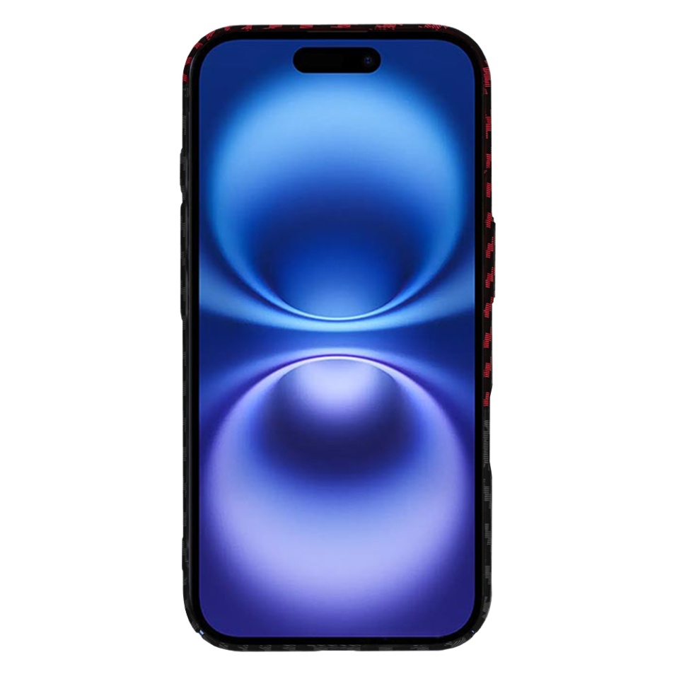 Husa pentru iPhone 16, SKYDDAR INNOVATION, textura carbon, Carbonite FiberShell, Rosu inchis, set cu sticker - 1 | YEO