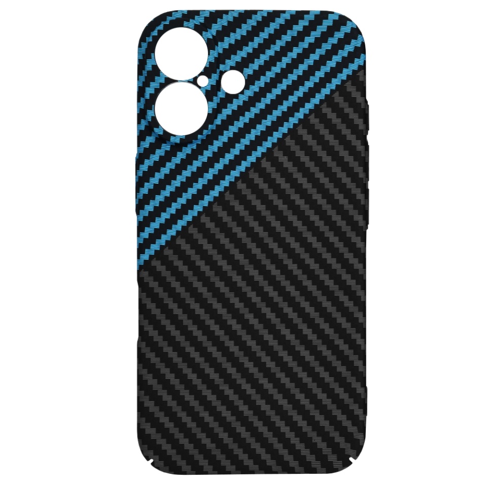 Husa pentru iPhone 16, SKYDDAR INNOVATION, textura carbon, Carbonite FiberShell, Bleu, set cu sticker - 3 | YEO