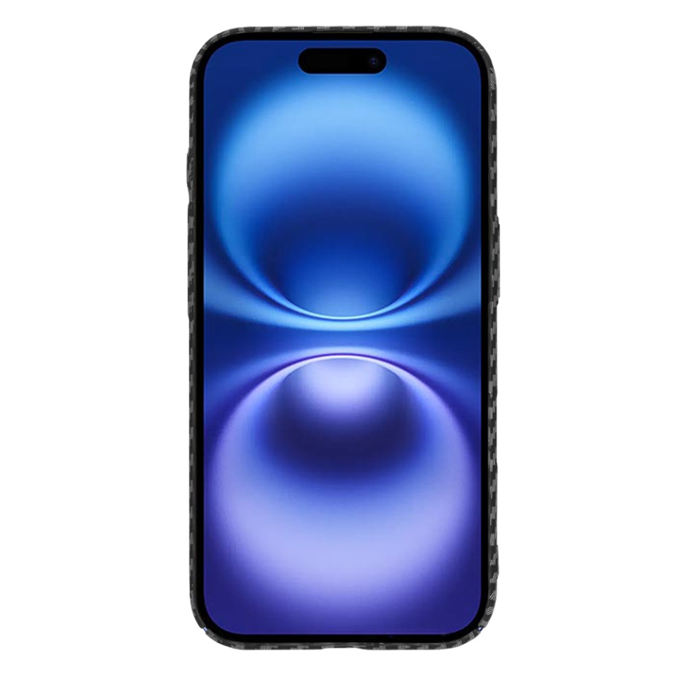 Husa pentru iPhone 16, SKYDDAR INNOVATION, textura carbon, Carbonite FiberShell, Negru, set cu sticker - 1 | YEO