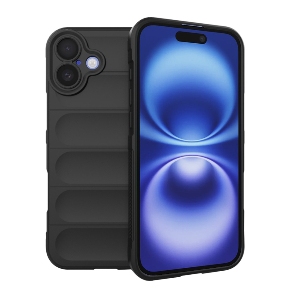 Husa pentru iPhone 16, SKYDDAR INNOVATION, Vogue, din Silicon Mat, Negru, set cu sticker