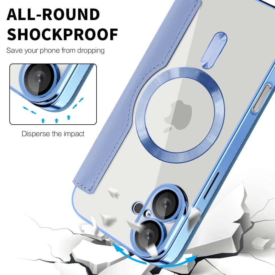 Husa pentru iPhone 16 tip carte, SKYDDAR INOVATION, SmartMag Book, Magsafe, RFiD, Suport Carduri, set cu sticker, Bleu - 3 | YEO