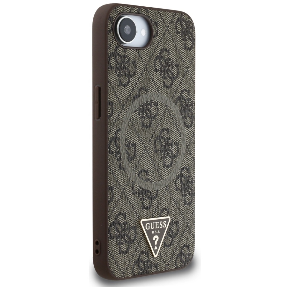 Husa pentru iPhone 16e, 4G Ring Triangle Logo MagSafe, Guess - Maro - 3 | YEO