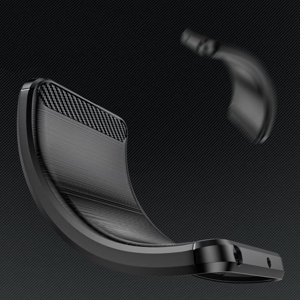 Husa pentru iPhone 16e, SKYDDAR INNOVATION, Carbon Silicone, din Silicon Premium, Slim, cu textura Fibra Carbon, Negru, set cu sticker - 1 | YEO