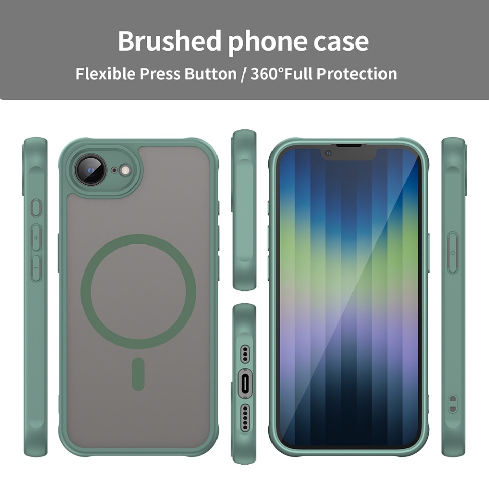 Husa pentru iPhone 16e, SKYDDAR INNOVATION, HaloFrost MagSafe II, Antisoc, set cu sticker, Verde - 2 | YEO
